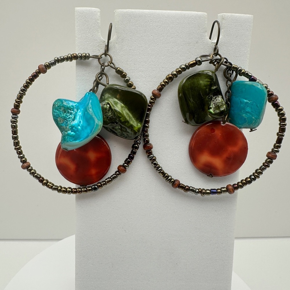 Vintage 80s Round Crystal Multi Stone Hook Earrings Silver Tone Women's Jewelry